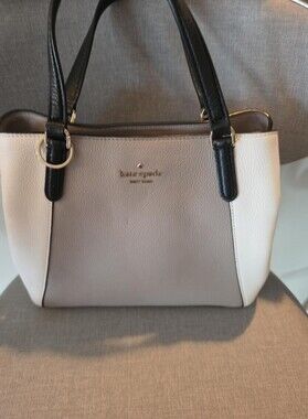 kate spade Two-Tone Pebbled Leather Shoulder Bag - Black, Cream, Taupe